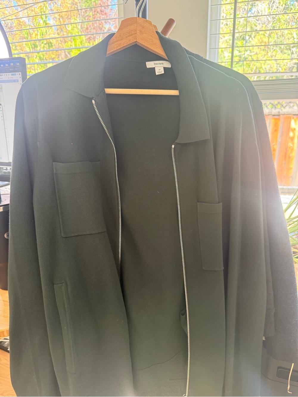 Reiss Men’s Dark Green Zip-Front Jacket